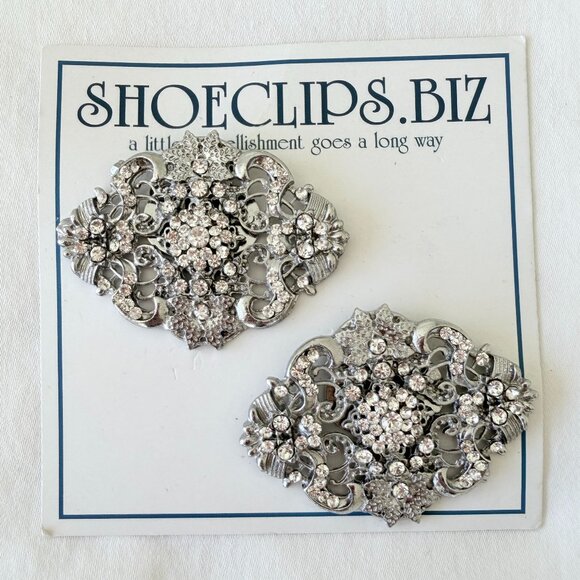 Silver Embellished Shoe Clips - Picture 1 of 10